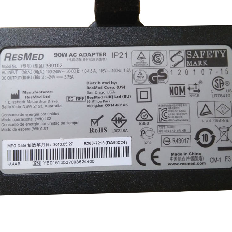 ResMed S9 serie CPAP and BIPAP Caricabatterie / Alimentatore