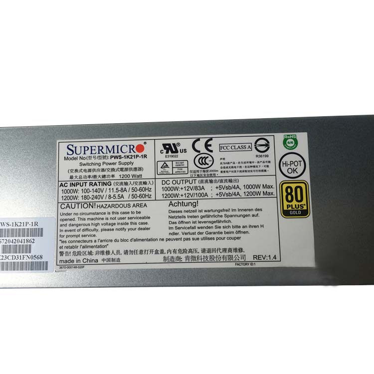 Supermicro PWS-1K21P-1R Netzteile / Ladegeräte